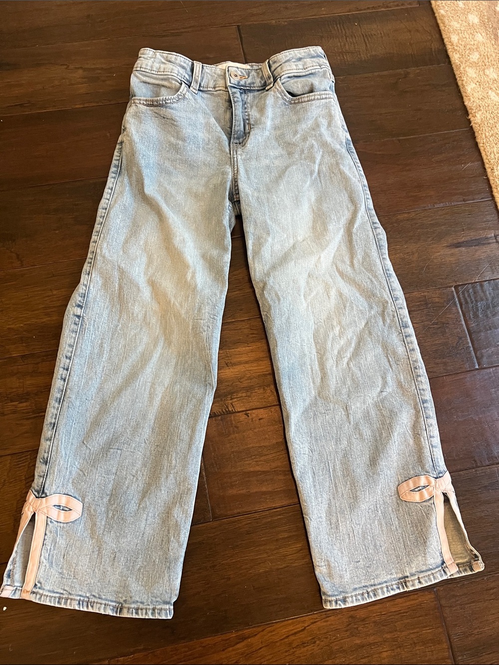 abercrombie kids Light Blue Flare Jeans with Pink Bow Accents